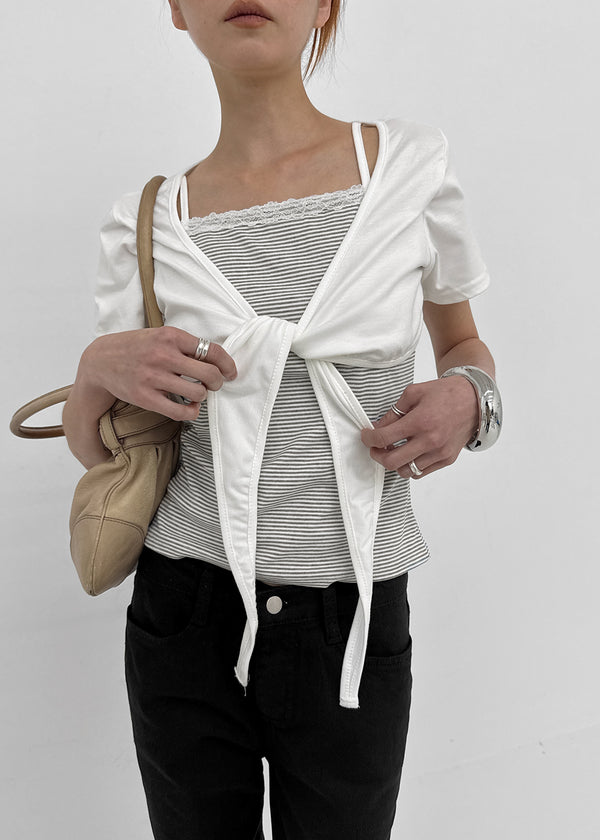 Kare Layered Cardigan Sleeveless Lace Short-sleeve Tee