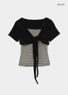 Kare Layered Cardigan Sleeveless Lace Short-sleeve Tee