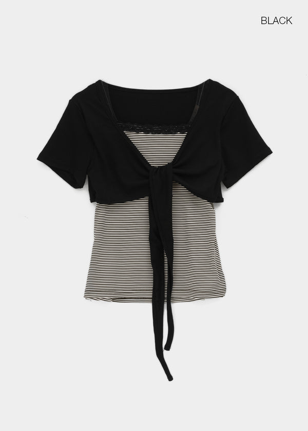 Kare Layered Cardigan Sleeveless Lace Short-sleeve Tee