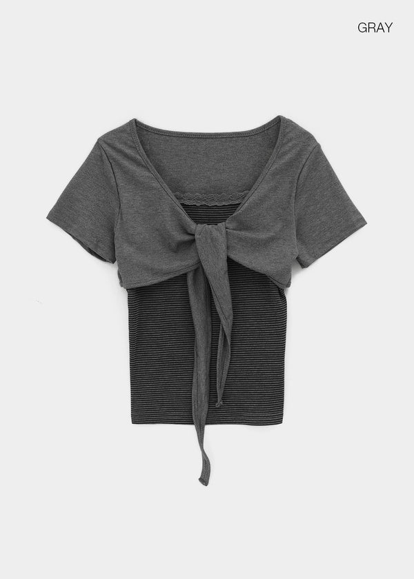 Kare Layered Cardigan Sleeveless Lace Short-sleeve Tee