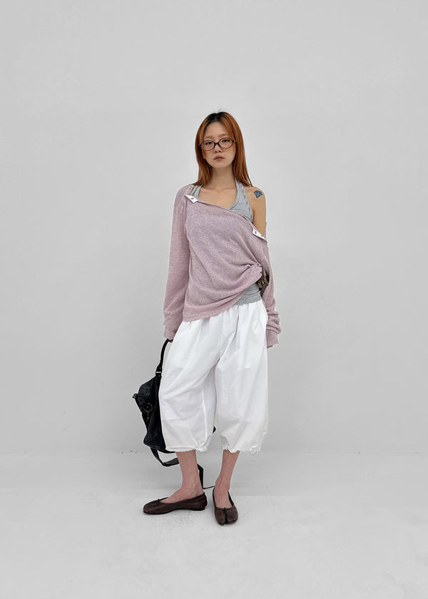 [MADE] Cuchel Summer Knit Button Off-Shoulder Long Sleeve Top