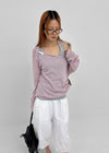 [MADE] Cuchel Summer Knit Button Off-Shoulder Long Sleeve Top