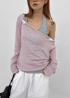 [MADE] Cuchel Summer Knit Button Off-Shoulder Long Sleeve Top