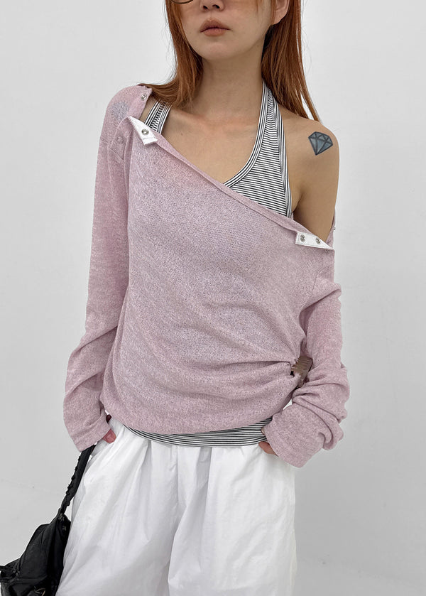 [MADE] Cuchel Summer Knit Button Off-Shoulder Long Sleeve Top
