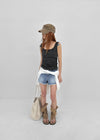 Telton Layered Striped Henley Neck Shirred Sleeveless Top