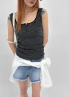 Telton Layered Striped Henley Neck Shirred Sleeveless Top