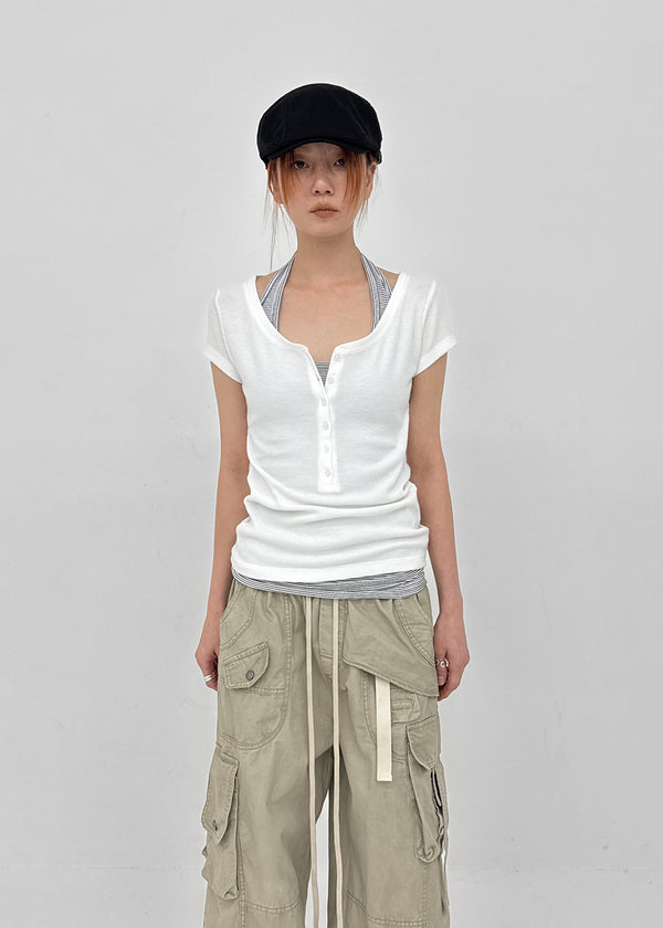 [MADE] Kirishi Summer Waffle Button Short Sleeve T-Shirt