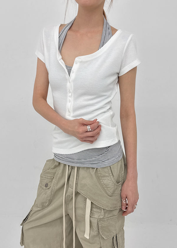 [MADE] Kirishi Summer Waffle Button Short Sleeve T-Shirt