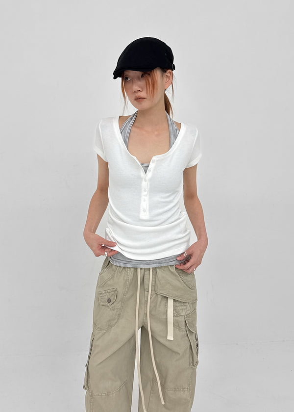 [MADE] Kirishi Summer Waffle Button Short Sleeve T-Shirt