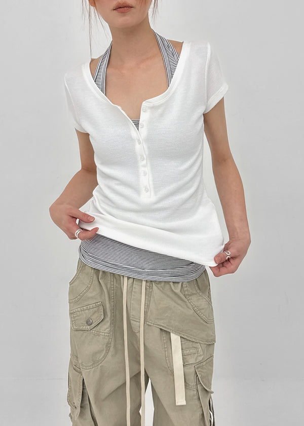 [MADE] Kirishi Summer Waffle Button Short Sleeve T-Shirt