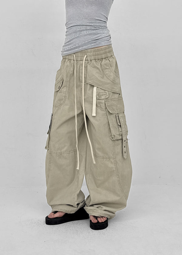 Formula Banding Washed Cargo Wide Pants