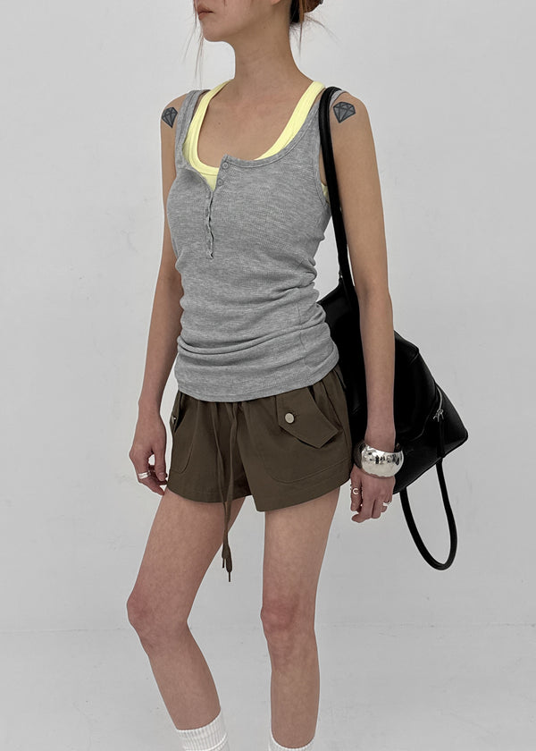 [MADE] Kirishi Summer Waffle Button Sleeveless Top