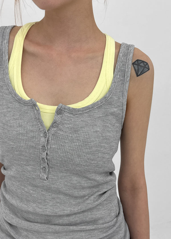 [MADE] Kirishi Summer Waffle Button Sleeveless Top