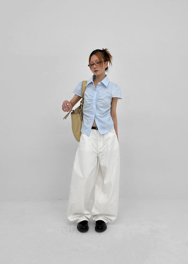 Swicken Shirred Short Sleeve Shirt
