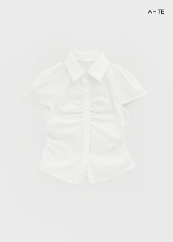 Swicken Shirred Short Sleeve Shirt