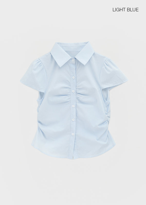Swicken Shirred Short Sleeve Shirt