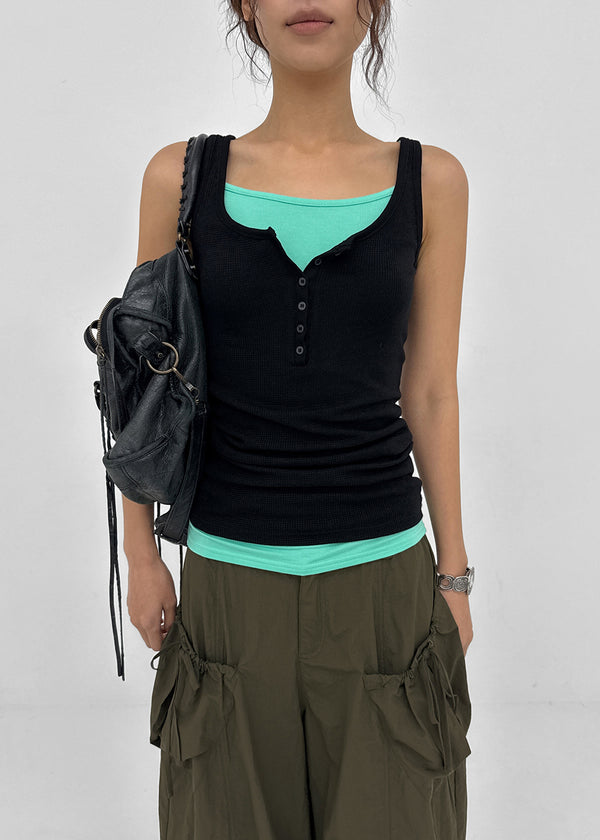 [MADE] Kirishi Summer Waffle Button Sleeveless Top