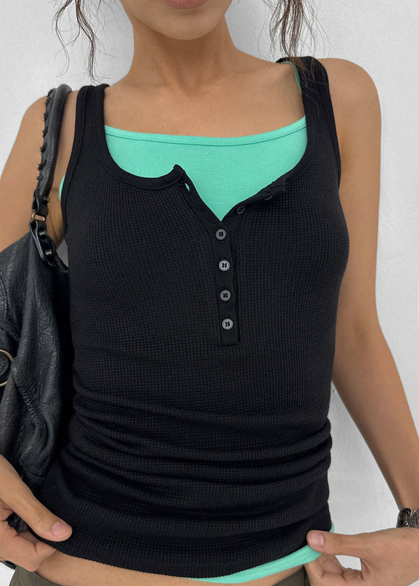 [MADE] Kirishi Summer Waffle Button Sleeveless Top