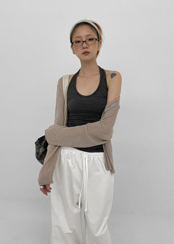 Plgun Linen Diamond V-Neck Cardigan