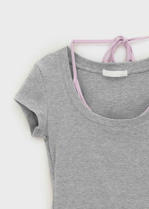 Ironi Halter Layered Cap Sleeve Short Sleeve Tee