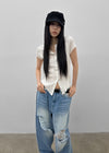 Clven Ribbed Button Short-sleeve Knit Cardigan