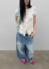 Clven Ribbed Button Short-sleeve Knit Cardigan