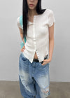 Clven Ribbed Button Short-sleeve Knit Cardigan