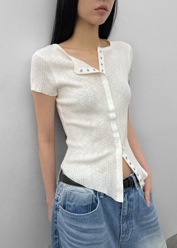 Clven Ribbed Button Short-sleeve Knit Cardigan