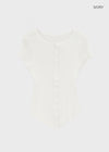 Clven Ribbed Button Short-sleeve Knit Cardigan