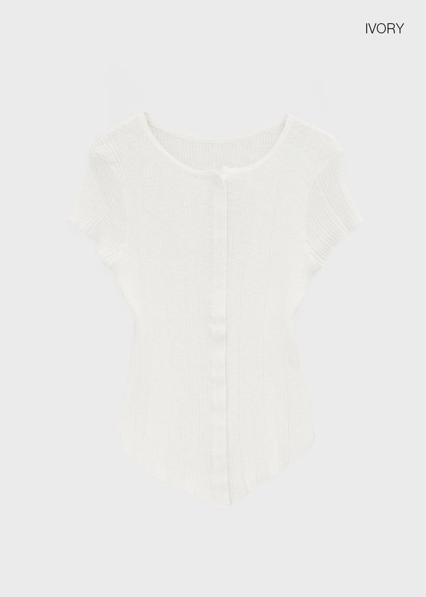Clven Ribbed Button Short-sleeve Knit Cardigan