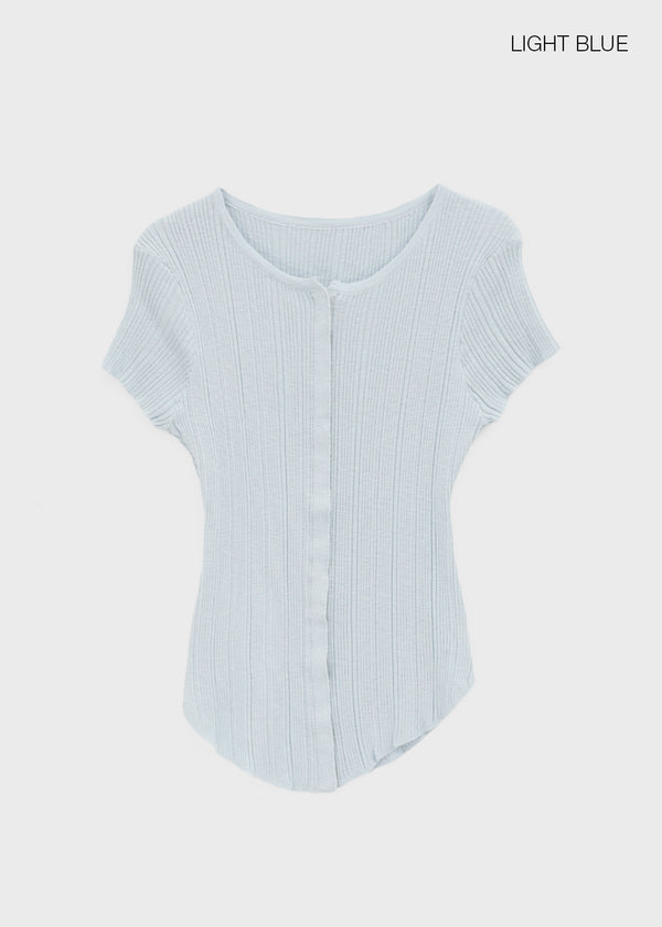 Clven Ribbed Button Short-sleeve Knit Cardigan