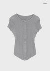 Clven Ribbed Button Short-sleeve Knit Cardigan