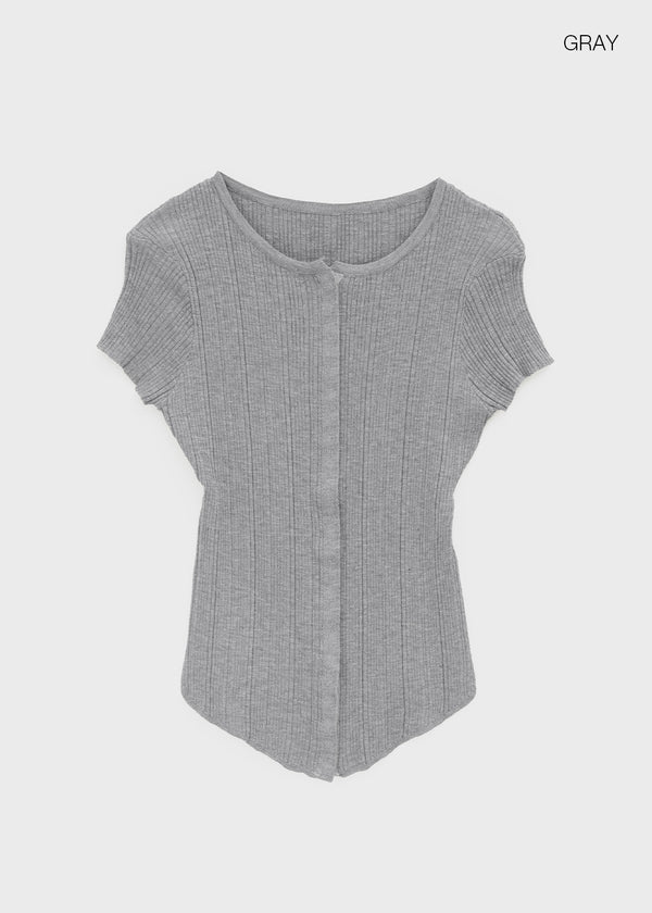 Clven Ribbed Button Short-sleeve Knit Cardigan
