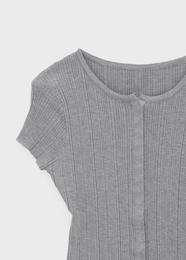 Clven Ribbed Button Short-sleeve Knit Cardigan