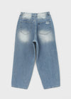 (UNISEX) Wheelie Damaged Wide Denim Pants