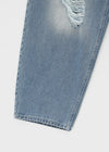 (UNISEX) Wheelie Damaged Wide Denim Pants