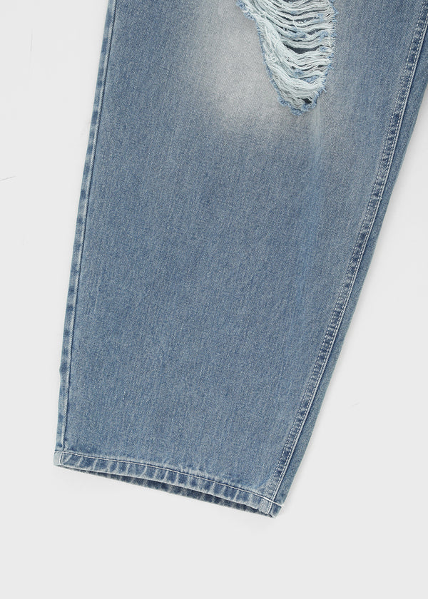 (UNISEX) Wheelie Damaged Wide Denim Pants