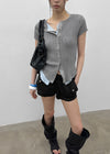 Clven Ribbed Button Short-sleeve Knit Cardigan