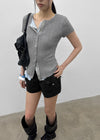 Clven Ribbed Button Short-sleeve Knit Cardigan