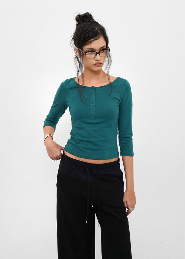 [B-BASIC] Tension Standard Henley Neck 3/4 Sleeve T-shirt (2size)