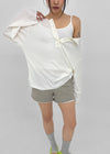 Mocob Henley Neck Loose Fit Waffle Long Sleeve Tee