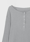 Mocob Henley Neck Loose Fit Waffle Long Sleeve Tee