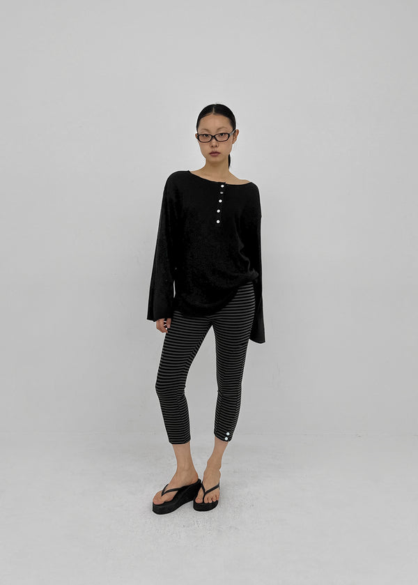Mocob Henley Neck Loose Fit Waffle Long Sleeve Tee