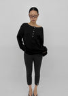 Mocob Henley Neck Loose Fit Waffle Long Sleeve Tee