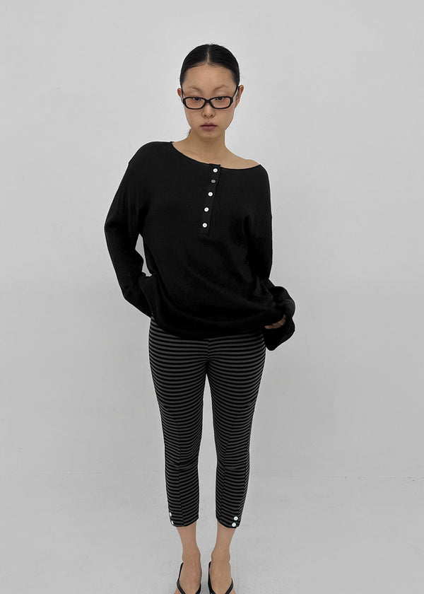 Mocob Henley Neck Loose Fit Waffle Long Sleeve Tee
