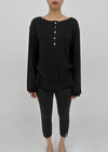 Mocob Henley Neck Loose Fit Waffle Long Sleeve Tee