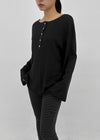 Mocob Henley Neck Loose Fit Waffle Long Sleeve Tee