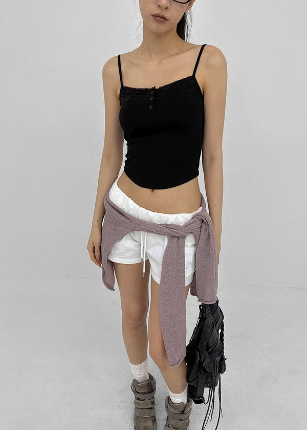 Shupong Henley Neck Lace Crop Sleeveless (Built-in Cap)