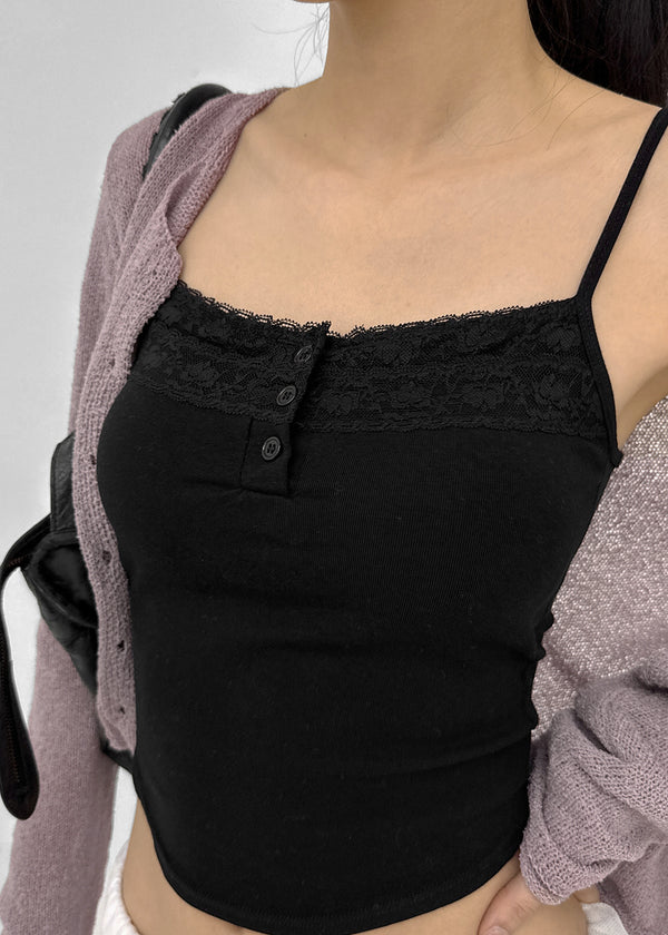 Shupong Henley Neck Lace Crop Sleeveless (Built-in Cap)