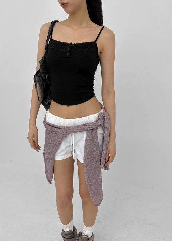 Shupong Henley Neck Lace Crop Sleeveless (Built-in Cap)